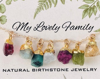 Christmas Gift for Mom from son Mothers Family Birthstone Necklace, Personalized Raw Birthstone Necklace, Mothers Birthstone Charm Necklace