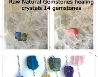 Raw Healing Crystal Necklace Natural Gemstone Necklace Birthstone Necklace Choker Raw stone Necklace, Simple dainty necklace 14K gold silver