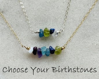 Family Birthstone Necklace, Beadbar necklace, Christmas Gift for Mom, Raw birthstone jewelry, Crystal Jewelry for Mom, grandma Daughter Wife