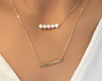 Dainty Pearl Choker Layered choker Necklace minimalist gold choker Pearl Necklace, Delicate necklace Silver, Gold, 14K Bridal Pearl Necklace