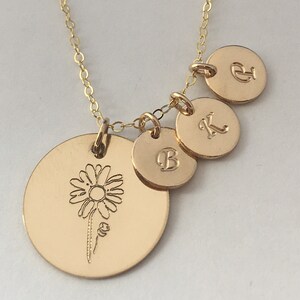 Personalized Initial Necklace Christmas Gift Birth flower Jewelry Birthstone Necklace for mom gift for grandma birhtflower wild flower