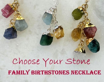 Custom Raw Birthstone Necklace: Sterling Silver or Gold Fill