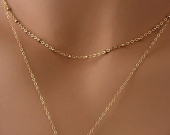 Dainty Gold 14K Fill Choker Beaded Choker Gold Satellite Chain Necklace Dainty Layering Necklace Everyday Jewelry Gift for Her