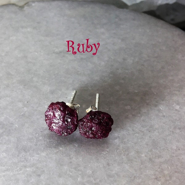 Raw Ruby Earring Raw crystal Gemstone earrings July birthstone rough crystal earrings sterling silver raw gemstones stud earrings
