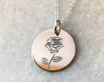 Small Rose Necklace Wildflower Necklace, June Birth Flower Jewelry Mother daughter necklace, sisters necklace, gift for her, gift for mom