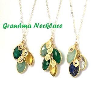 Gift for Grandma Gold birthstone Necklace Family Jewelry Birthstone Grandmother mother mom necklace initials Birthstone Family Tree Necklace