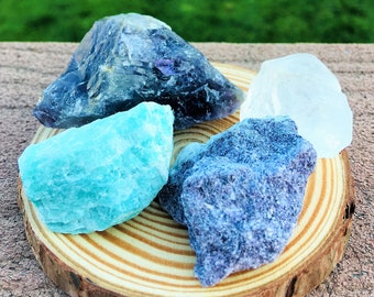 Stress relief healing crystal kit anxiety relief raw crystal healing set calming crystals raw lepidolite raw amazonite rock crystal amethyst