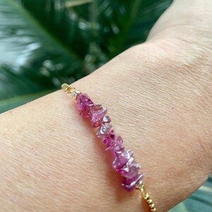 Pink tourmaline Raw stone bracelet adjustable slide on crystal bracelet for women healing crystal gift for her  under 30 natural tourmaline