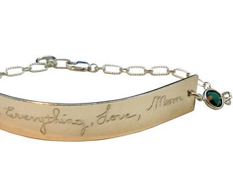 Custom Handwriting Bracelet Sterling Silver  birthstone actual Handwritten Jewelry Signature Bracelet Personalized engraved 14K gold fill