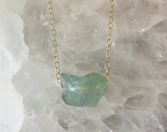 Raw Aquamarine Necklace, March Birthstone Necklace, Birthday gift for her Raw gemstone Crystal Necklace Rough Necklace Dainty Stone Pendant