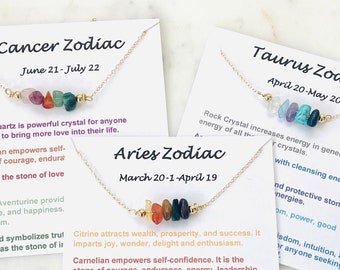 Gemini Zodiac Necklace Gift with natural stones Zodiac Necklace Astrology Gift Raw Crystal Necklace Zodiac Sign Jewelry with card