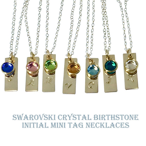 Bridesmaid Necklace Set of 1, 2, ,3 4, 5, 6, 7, 8 9 10 Birthstone Necklace Initial jewelry small tag necklace with Swarovski birthstone