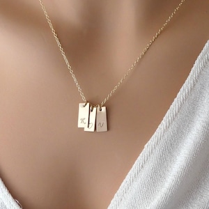 Mom necklace Mini Tag Initial Necklace Simple Initials dainty Necklace Multiple name Necklace Gift for wife hand stamped initial 14K Gold