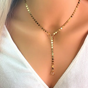 Coin Choker Necklace Y Lariat Necklace Layered Lariat Gold Choker Necklace, Gold Statement Necklace 14 K Gold Fill Sterling Silver Rose Gold