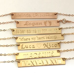 14kt gold bar Necklace engraved name initial necklace Silver Bar Customized necklace Personalized Jewelry Name Plate Engraved Necklace