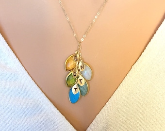 Family Jewelry Custom Birthstone Necklace, Gift For Mom, Handstamped Initial Necklace, Mom Necklace, Family Personalized handmade Necklace