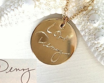 Handwriting Jewelry / Custom Handwriting necklace - Personalized Disc Signature Necklace - Round pendant - Actual handwriting  Necklace