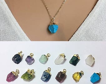 Raw Turquoise Necklace Natural Crystal Necklace Minimal Crystal stone Necklace Rough Cut Gemstone Birthstone Gift for her 14k Gold Sterling