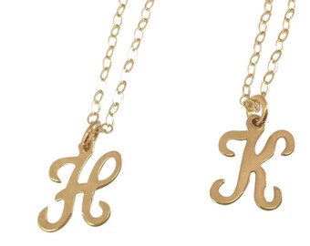 Dainty Gold Initial necklace, Gold filled Script letter CZ diamond Letter Necklace dainty initial charm  initial necklace, gift for her