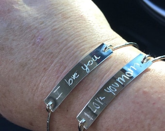 Handwriting Bangle  / Actual Handwriting Bracelet / Signature Bracelet / Personalized engraved bracelet / Memorial handwriting jewelry