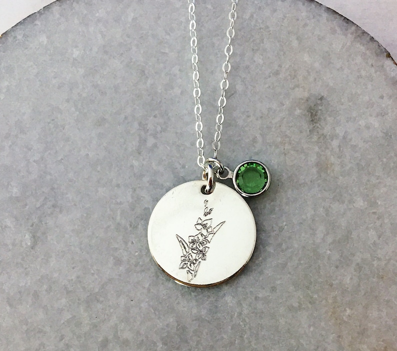 May Birthflower Birthstone Necklace With Birth Flower Lily Etsy