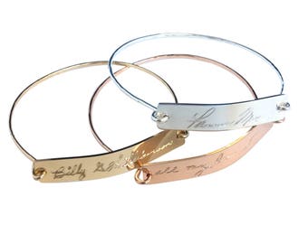 Actual Handwritten Bracelet  Custom Handwriting Bangle / Signature Bracelet / Personalized engraved bracelet / Memorial handwriting jewelry