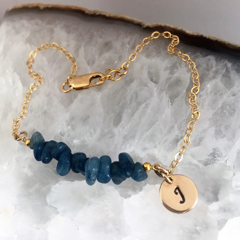 Raw Sapphire Bracelet September Birthstone Raw Crystal bracelet Initial Gemstone Birthstone Bracelet Delicate Gemstone bracelet gift for her image 1