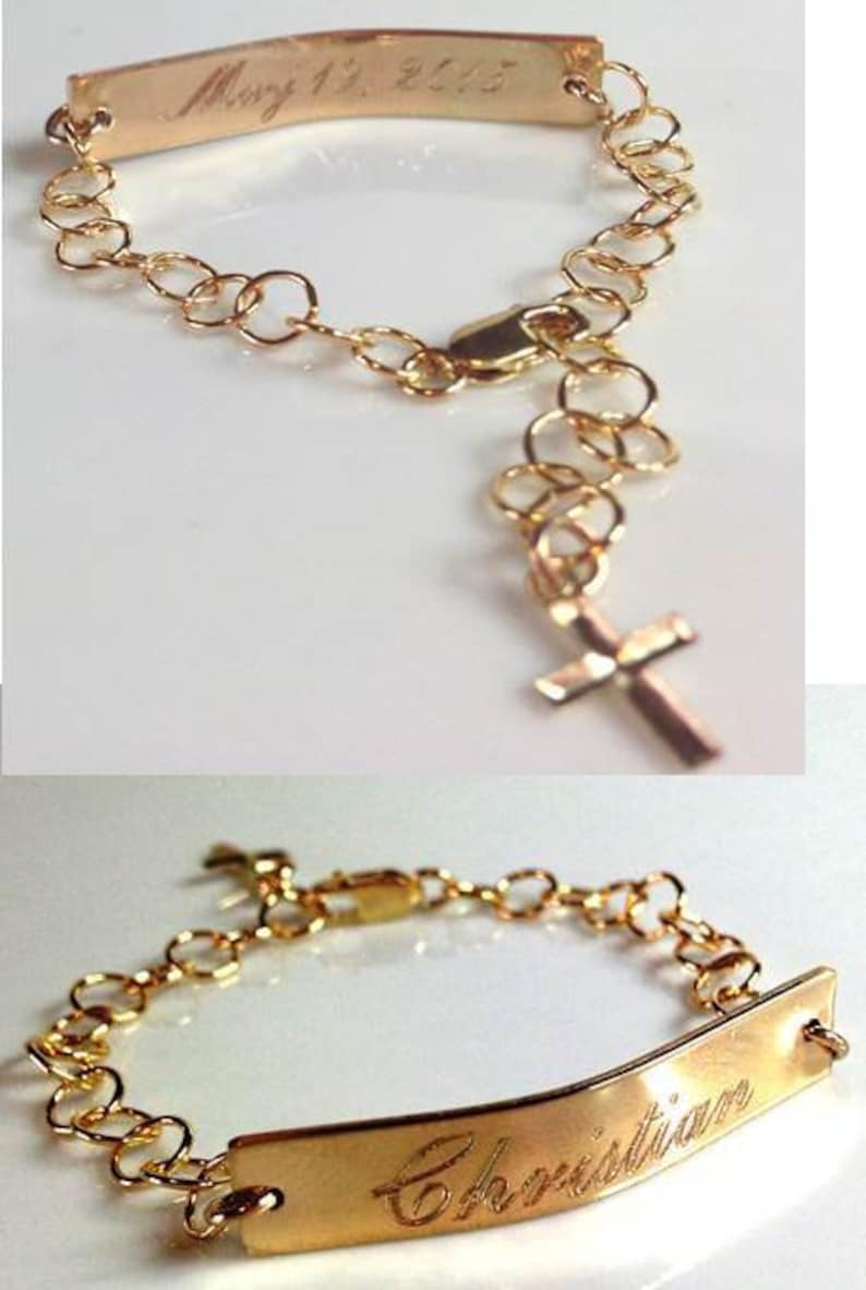 Baby Gold ID Bracelet Baby Baptism Name Bracelet Catholic Etsy
