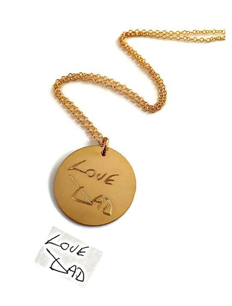 Handwriting Necklace Memorial Gold Necklace Personalized Round Etsy