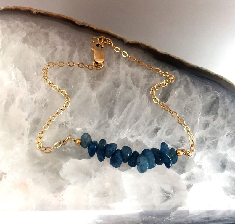 Raw Sapphire Bracelet September Birthstone Raw Crystal bracelet Initial Gemstone Birthstone Bracelet Delicate Gemstone bracelet gift for her image 2