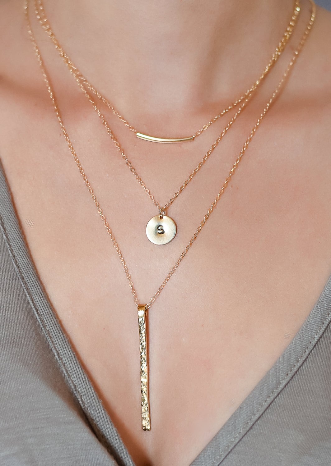 Gold Bar Necklace /Long Bar Necklace / Set of 3 Layering Etsy