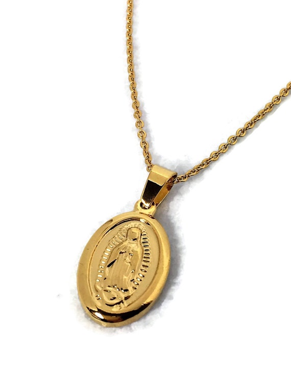 Gold virgin mary medallion best sale necklace