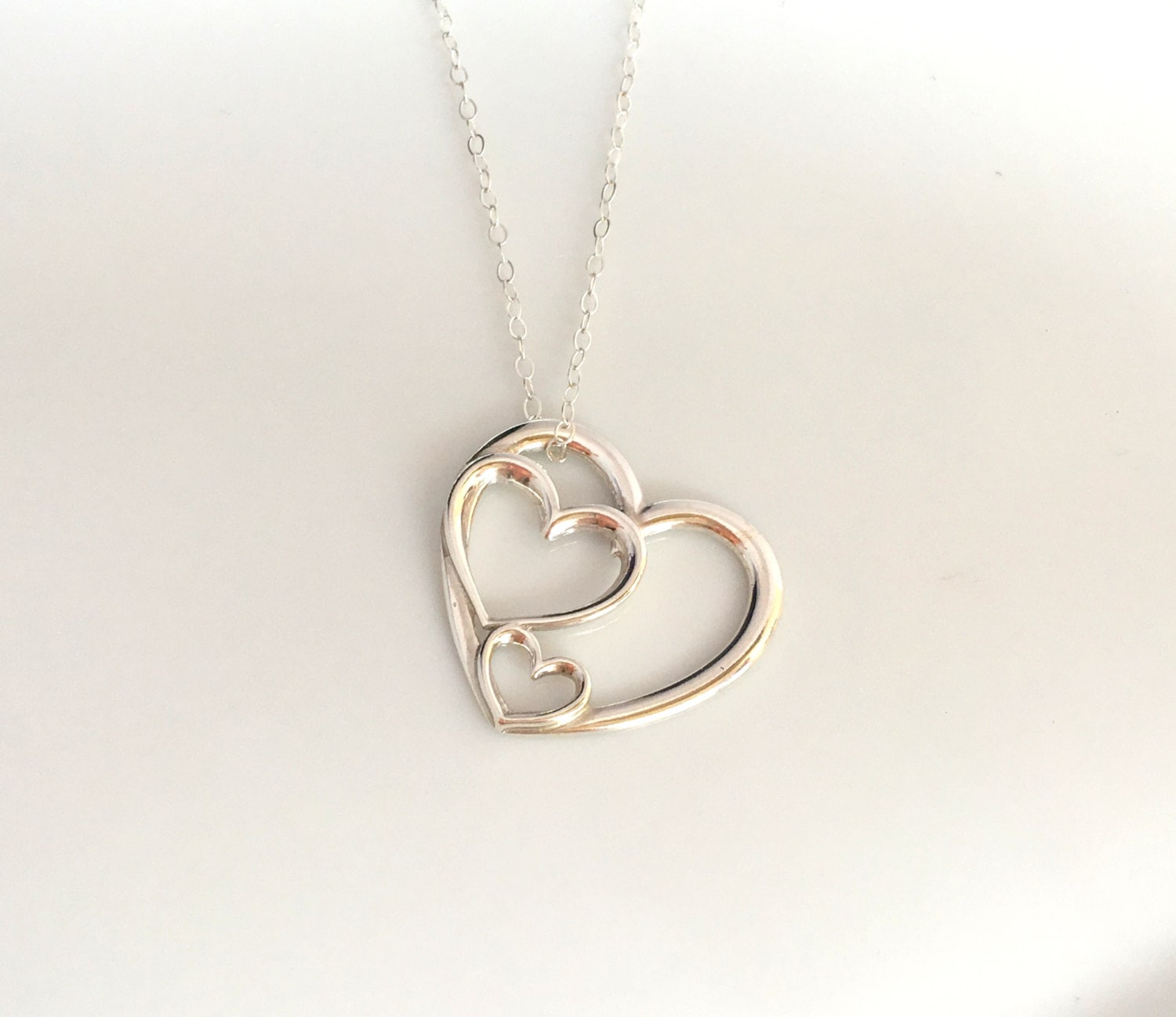 Triple Heart Necklace Sterling Silver 3 Heart Connected Etsy