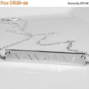 Personalized Sterling Silver Bar Necklace: Engraved Roman Numeral Monogram