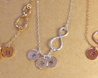 Infinity Initial Necklace - Name Necklace -Personalized Infinity Gold Necklace, Handstamped Initial Disc Necklace,Sterling silver Infinity,