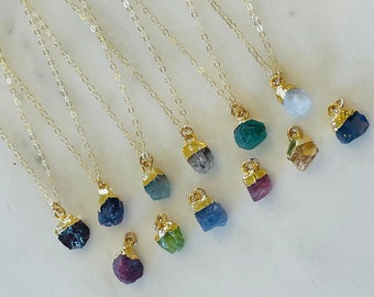Raw Gemstone Necklace, Birthstone Necklace, gift for her, birthday gift, Birthstone gem, 14K, gem necklace,