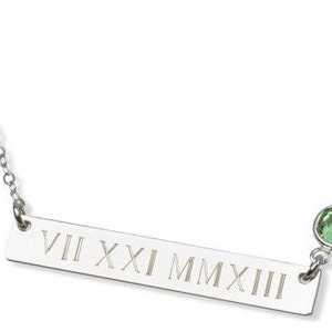 ROMAN NUMERAL WEDDING Date Sterling Silver Custom Personalized Gold bar necklace Nameplate Engraved Horizontal Monogram name necklace image 3