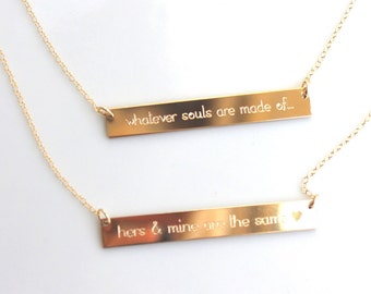 Custom Engraved Necklace - Gold Bar Necklace - Word Sentence Quote - Gold Roman Numeral - Date Personalized necklace - Nameplate Horizontal