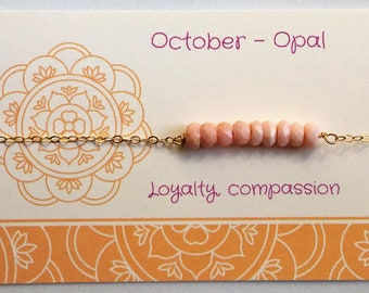 Opal Necklace October Birthstone Necklace  Raw Crystal Necklace Healing Stone Birthday Present Gemstone Bar Necklace, Gift for Best Friend