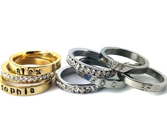 Handstamped stacking Ring Gold Name Ring Personalized Stacking Ring gift for Mom ring, Custom Name personalized wedding band gift for wife