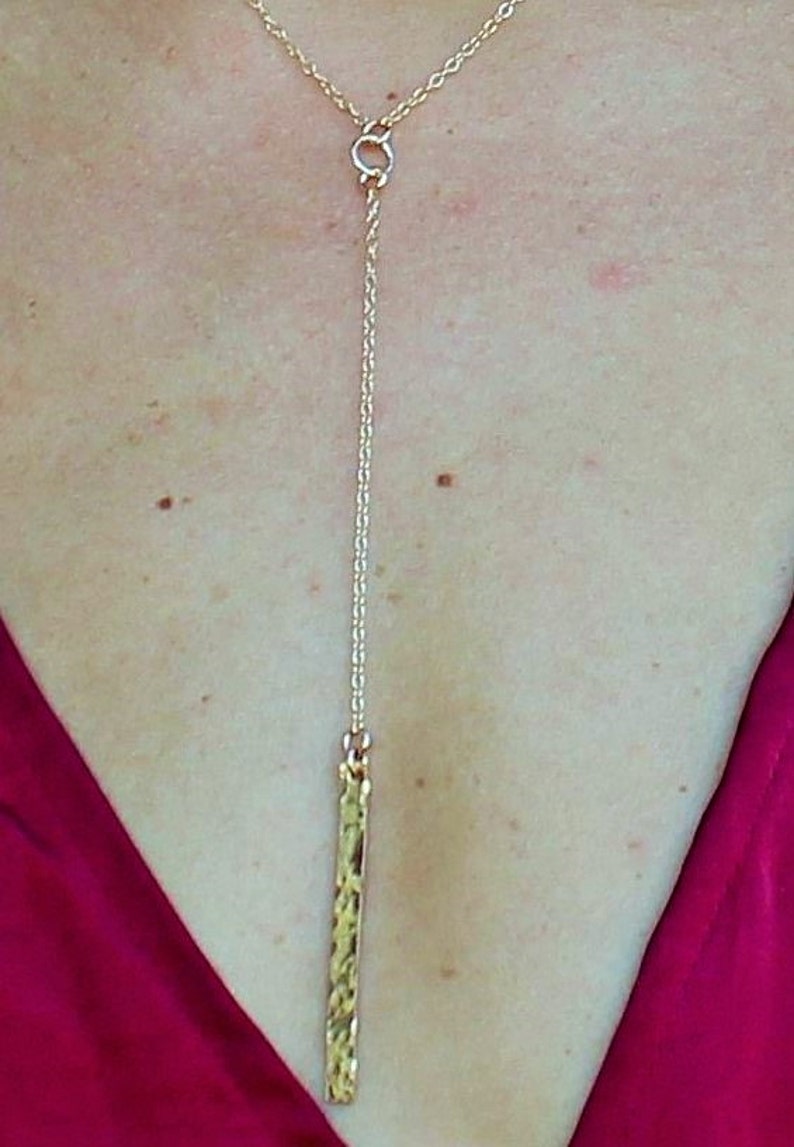 Vertical Bar Necklace Lariat Necklace Y Necklace Gold Long Etsy