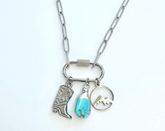 Silver Carabiner Charm Necklace Create your own Custom charm Necklace for women Personalize birthstone custom gold silver charm keeper