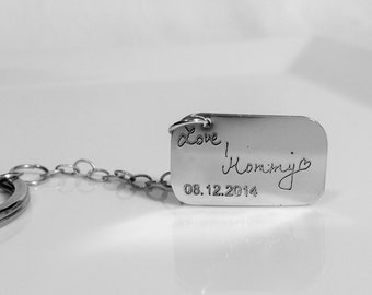 Christmas gift Handwriting Key Chain Sterling Silver Handwritten Engraved Key-Chain Gift for him Fathers gift engraved handwriting signature