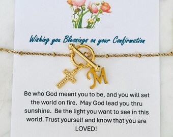 Confirmation necklace Gifts for teenage Girl Personalized initial necklace with cross and pendant confirmation gift with meaningful card