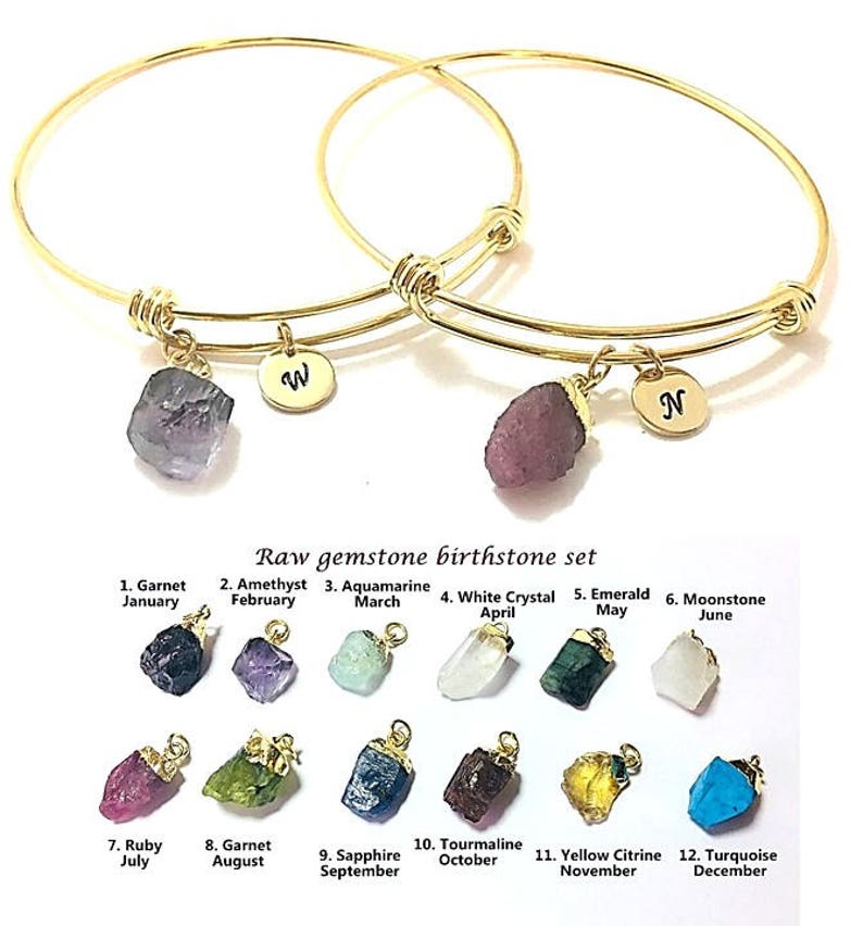 February Birthstone Bracelet Amethsyt Raw Crystal bracelet Gold bangle birthstone initial Rough Cut Gemstone adjustable Gift for best friend