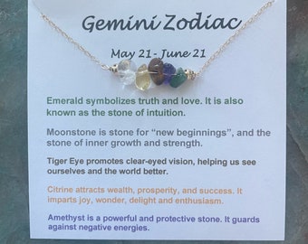 Gemini Necklace Gemini Zodiac Gift with natural stones Zodiac Necklace Astrology Gift Raw Crystal Necklace Zodiac gift 14K gold fill