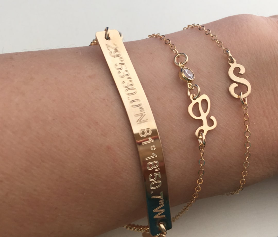 Engraved Bracelet Gold Bar Bracelet Name Plate Bracelet Etsy