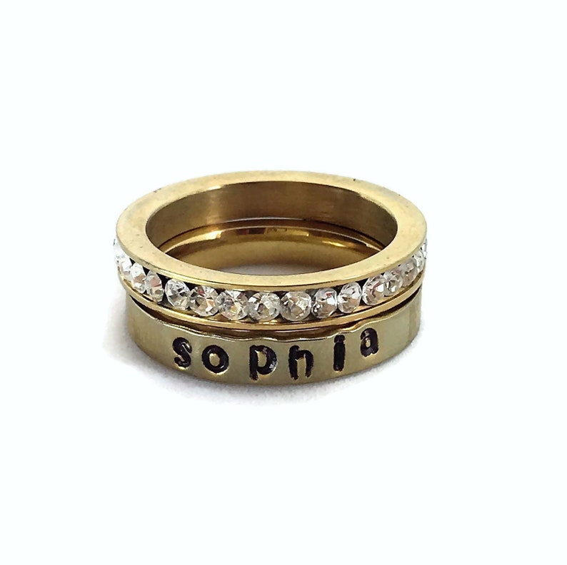 Handstamped Stacking Ring Gold Name Ring Personalized Stacking | Etsy