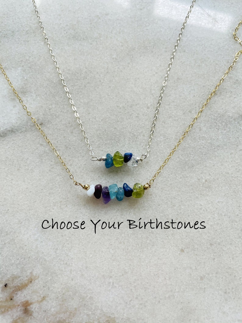 Family Birthstone Necklace, Beadbar necklace, Christmas Gift for Mom, Raw birthstone jewelry, Crystal Jewelry for Mom, grandma Daughter Wife image 1