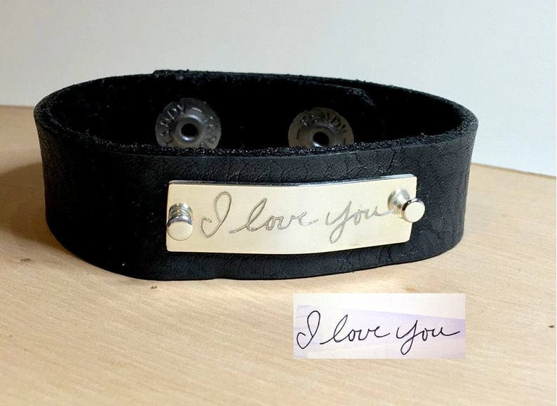 Father/'s day gift Handwriting Jewelry for dad Men Custom Handwritten Bracelet Copper Leather Personalized Bracelet Boyfriend gift for him